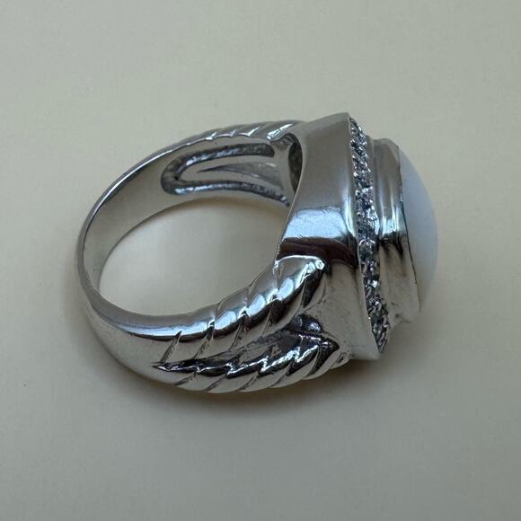 Women’s 925 Sterling Silver and Mother of Pearl CZ Rope Band Ring Size 6.75 - Picture 11 of 16